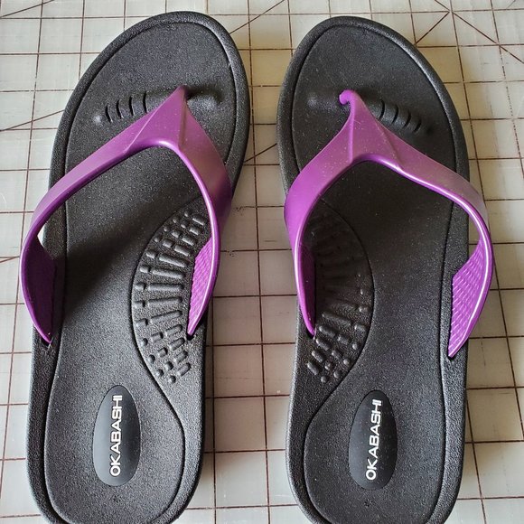 Okabashi Women's Breeze Flip Flops in Black & Purple size L - Picture 1 of 4